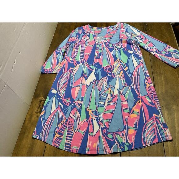 Lilly Pulitzer Dresses & Skirts - Lilly Pulitzer Ali Out To Sea Sail Boat Nautical Print Pattern Cotton Dress L